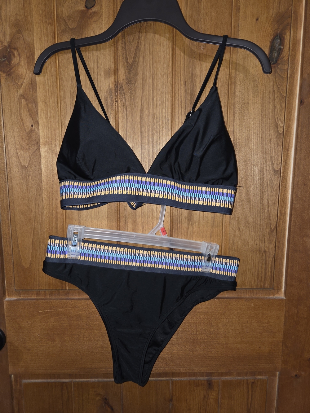 Black Bikini Set with Multicolor Waistband‎